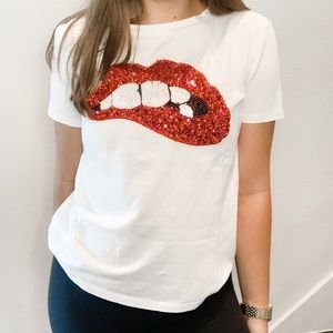 Sequin Lips Graphic T-Shirt